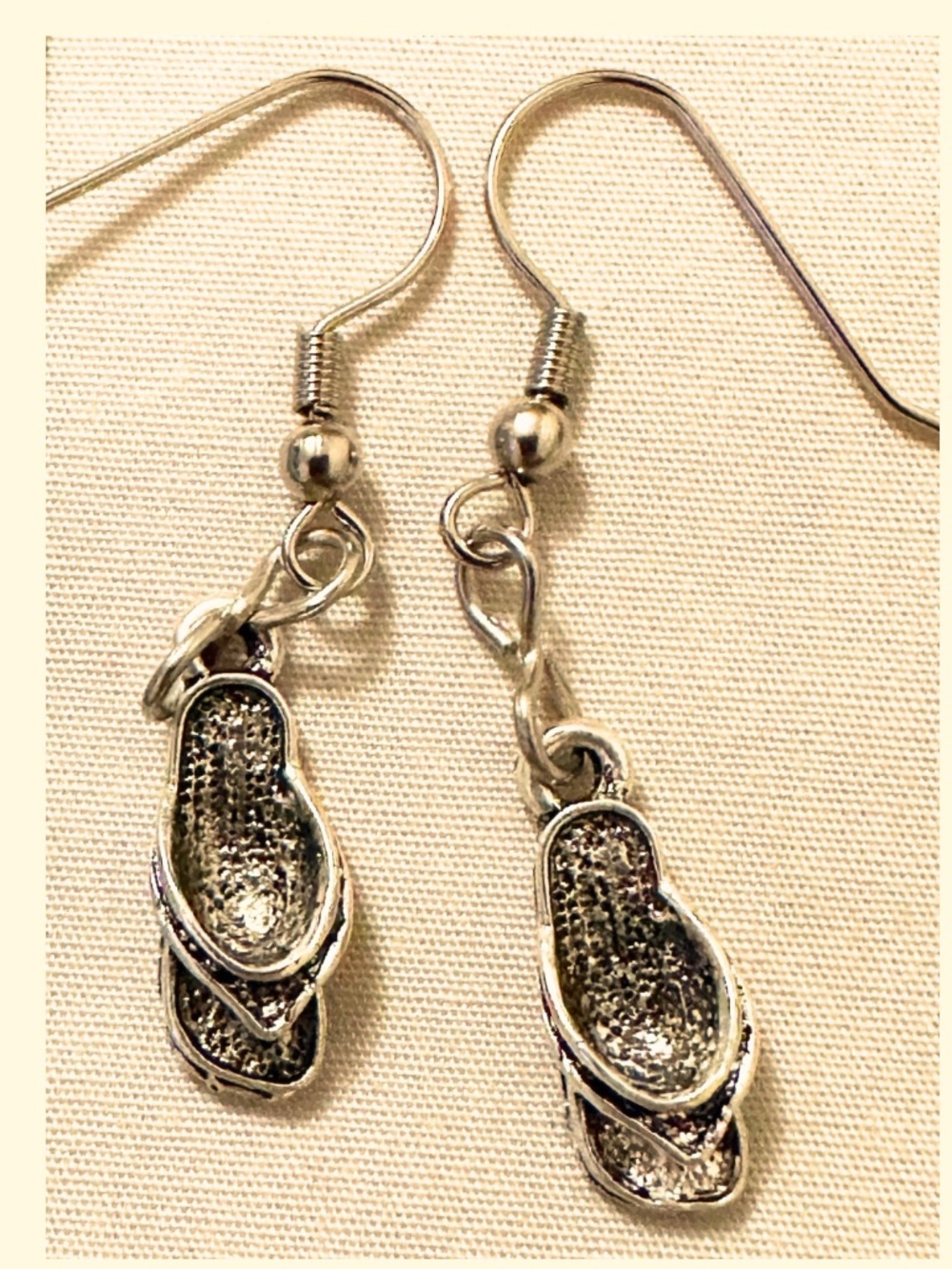 Handmade Flip Flop Earrings Silver Tone Beach Sandals Stainless Steel Hooks 1.75